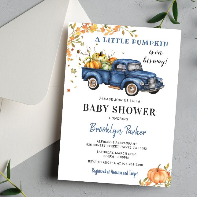 Blue Truck Pumpkin Baby Shower Invitation (Creator Uploaded)