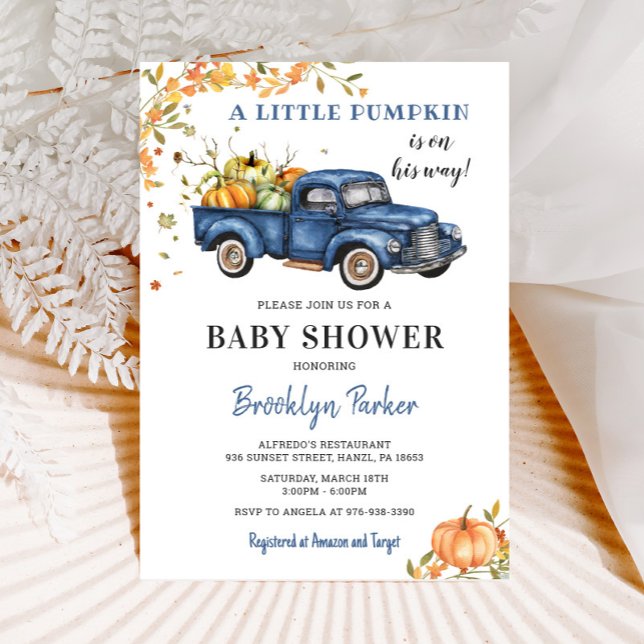 Blue Truck Pumpkin Baby Shower Invitation (Creator Uploaded)