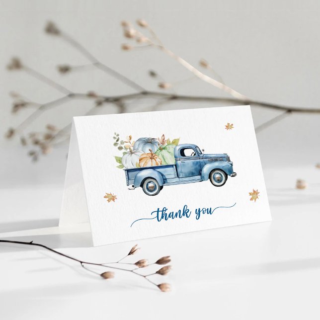 Blue Truck Pumpkin Baby Shower Thank You Card (Creator Uploaded)