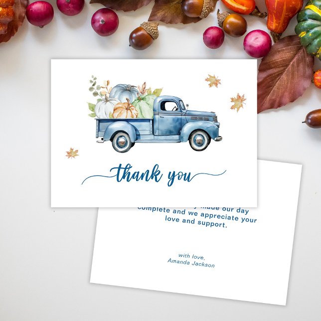 Blue Truck Pumpkin Baby Shower Thank You Card (Creator Uploaded)