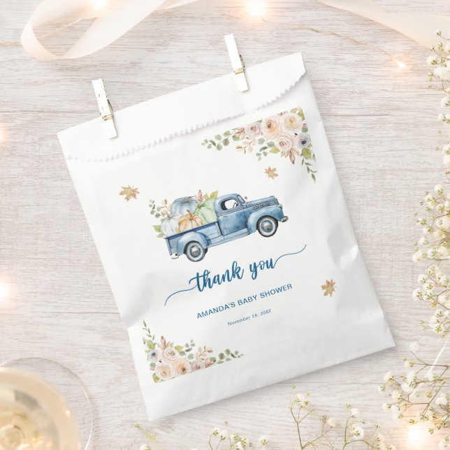 Blue Truck Pumpkin Baby Shower Thank You Favour Bag (Clipped)