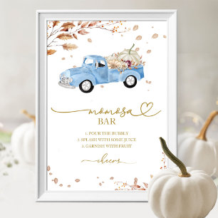 Blue Truck Pumpkin Boy Fall Momosa Bar Sign