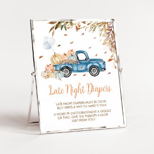 Blue Truck Pumpkin Late Night Diapers Baby Shower Poster