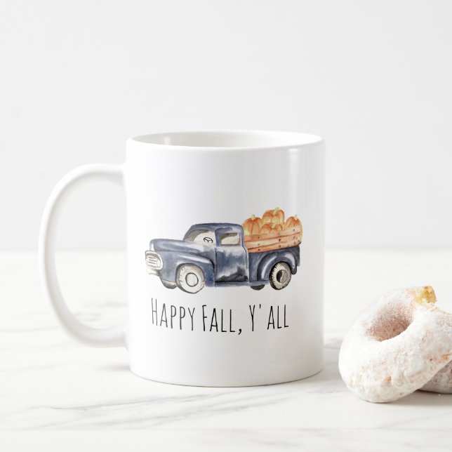 Blue Truck Pumpkin Mug - "Happy Fall, Y'all" (With Donut)