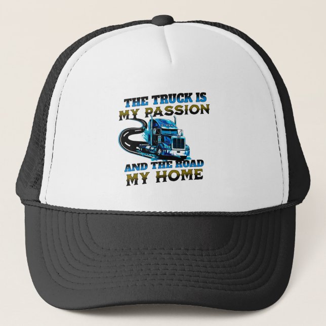 Blue Truck Speed Road Passion Home Driver Design Trucker Hat (Front)