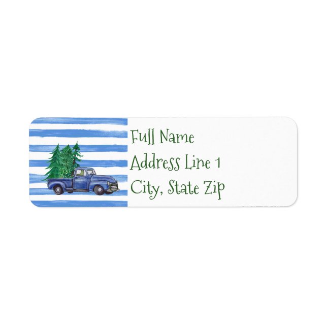 Blue Truck Tree Themed Return Address Label (Front)