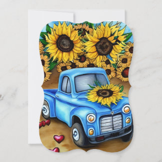 Blue Truck watercolor sunflowers Thank You Card