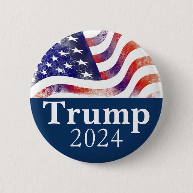 Blue Trump 2024 Faded American Flag Campaign 6 Cm Round Badge (Front)