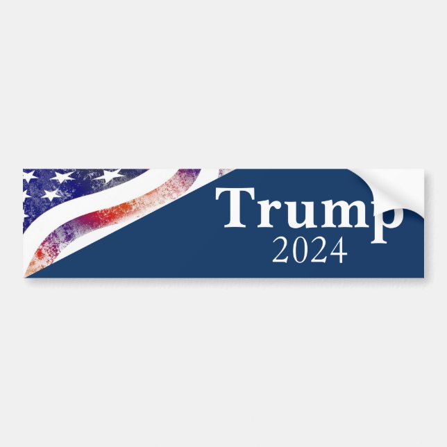 Blue Trump 2024 Faded American Flag Campaign Bumper Sticker (Front)