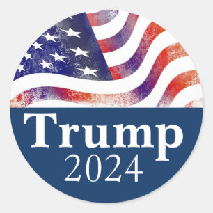 Blue Trump 2024 Faded American Flag Campaign Classic Round Sticker