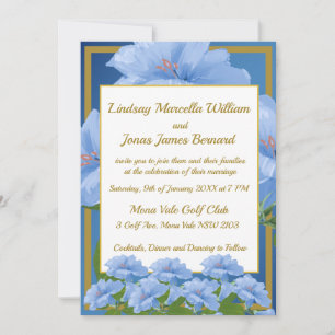 Blue Trumpet Flowers Garden Wedding Invitation