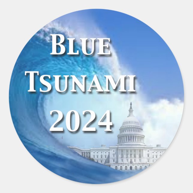 Blue Tsunami Election 2024 Classic Round Sticker (Front)