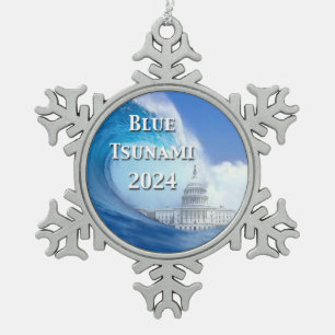 Blue Tsunami Election 2024 Snowflake Pewter Christmas Ornament