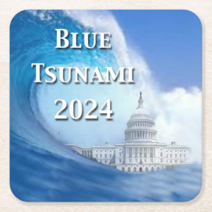 Blue Tsunami Election 2024 Square Paper Coaster