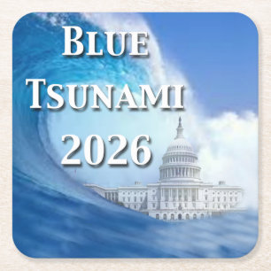 Blue Tsunami Election 2026 Square Paper Coaster