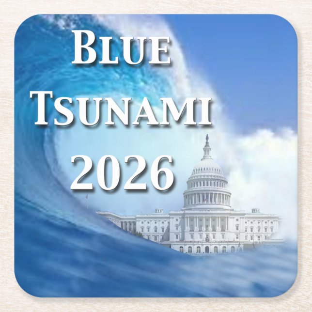 Blue Tsunami Election 2026 Square Paper Coaster (Front)