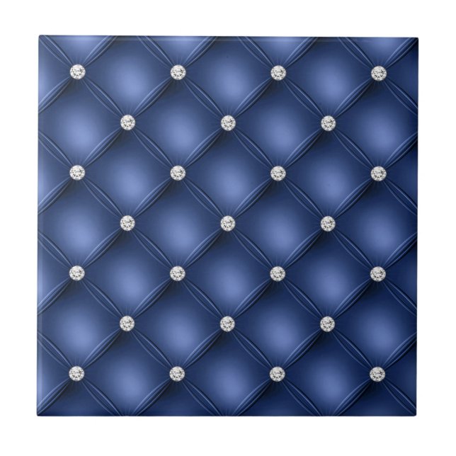 Blue Tufted Small Square Decorative Pattern Ceramic Tile (Front)