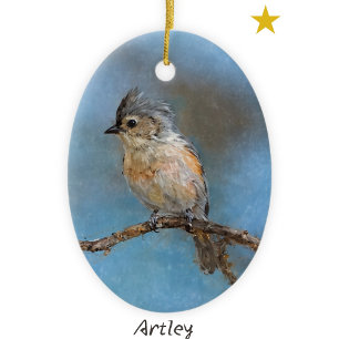 Blue Tufted Titmouse Bird Painting Year Christmas Ceramic Ornament