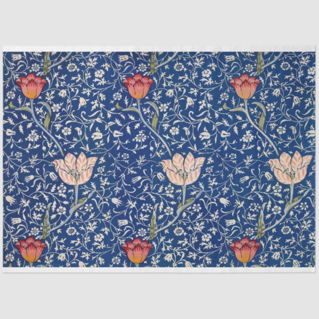 Blue Tulip Art Pattern Design by William Morris  Tissue Paper (Front)