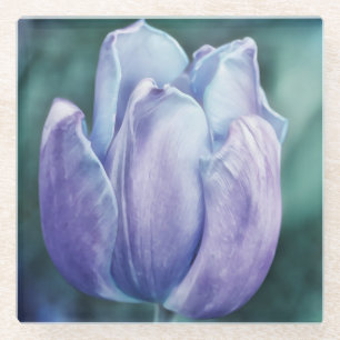 Blue Tulip Flower Art Glass Coaster