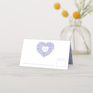 Blue tulip heart drawing monogram wedding place card