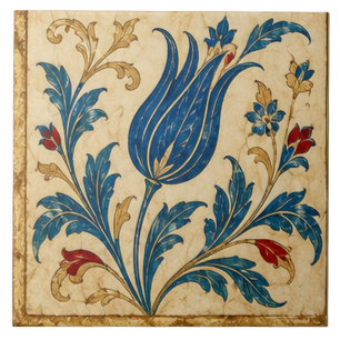 Blue Tulip Ottoman Botanical Floral Art Ceramic Tile