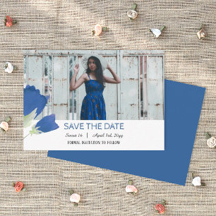 Blue Tulips, Floral Sweet 16 Save the Date Card