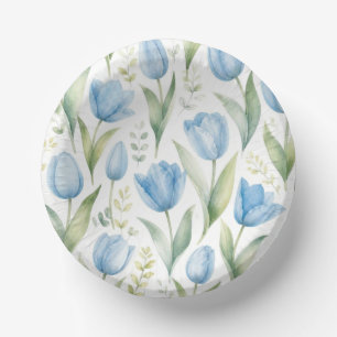 Blue Tulips Watercolor Floral Painting Botanical Paper Plate