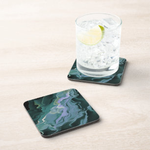 Blue Turbulence Acrylic Pour Abstract Art Coaster