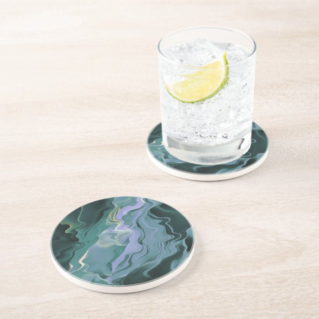 Blue Turbulence Acrylic Pour Abstract Art Coaster (Side)