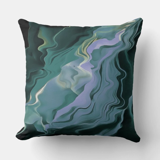 Blue Turbulence Acrylic Pour Abstract Art Cushion (Front)