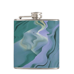 Blue Turbulence Acrylic Pour Abstract Art Hip Flask