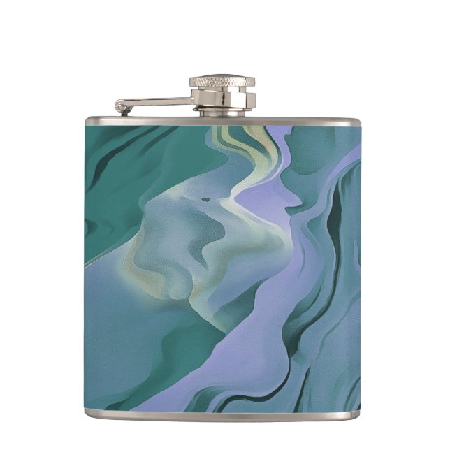 Blue Turbulence Acrylic Pour Abstract Art Hip Flask (Front)