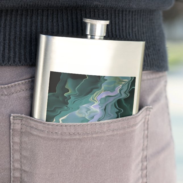 Blue Turbulence Acrylic Pour Abstract Art Hip Flask (In Situ)