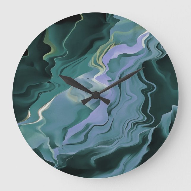Blue Turbulence Acrylic Pour Abstract Art Large Clock (Front)