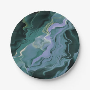 Blue Turbulence Acrylic Pour Abstract Art Paper Plate