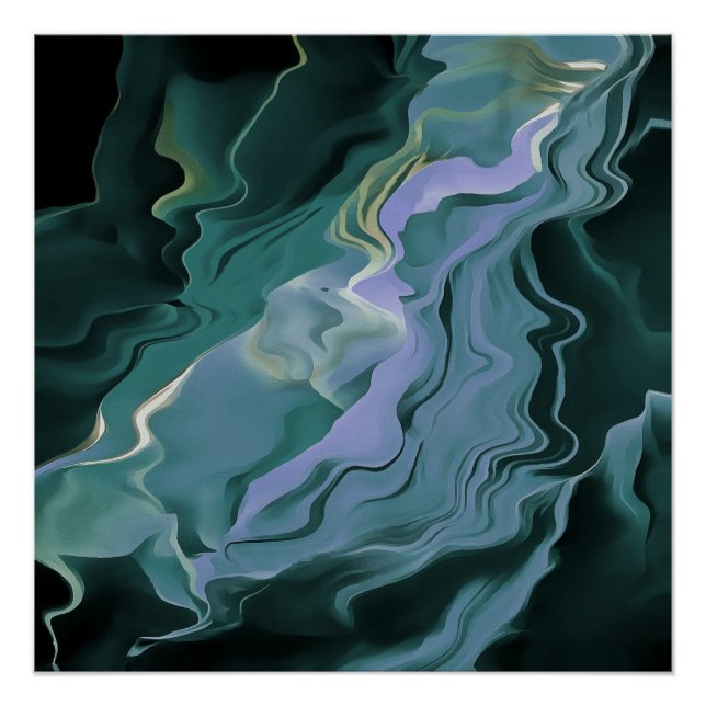 Blue Turbulence Acrylic Pour Abstract Art Poster (Front)