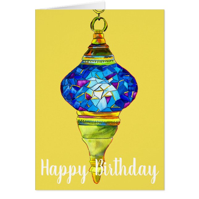 Blue Turkish Lamps mosaic art watercolor (Front)