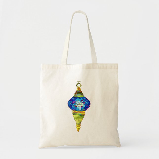 Blue Turkish Lamps mosaic art watercolor Tote Bag (Front)