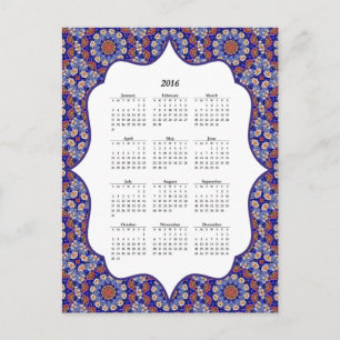 Blue Turkish Tile Pattern 2016 Calendar Postcard