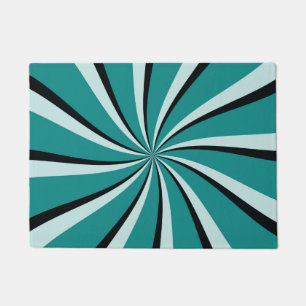 Blue, turquoise and black retro style sun rays doormat