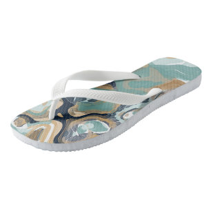Blue, Turquoise and Gold Swirled Marble Thongs