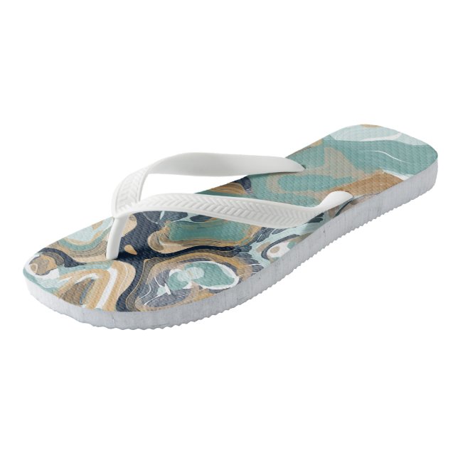 Blue, Turquoise and Gold Swirled Marble Thongs (Angled)