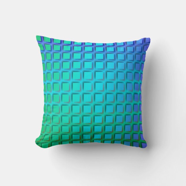 Blue Turquoise and Green Squares Pattern Cushion (Front)