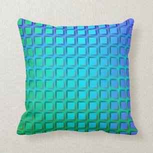Blue Turquoise and Green Squares Pattern Cushion
