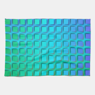 Blue Turquoise and Green Squares Pattern Tea Towel