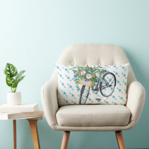 Blue Turquoise and Pink Vintage Retro Bicycle Lumbar Cushion