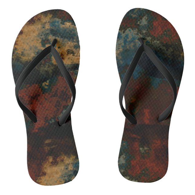 Blue, Turquoise and Rust Marble Abstract Thongs (Footbed)