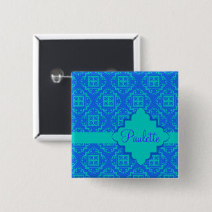 Blue & Turquoise Arabesque Moroccan Graphic 15 Cm Square Badge