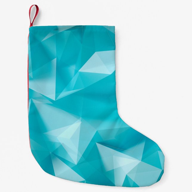 Blue, turquoise background with crystals, triangle small christmas stocking (Front)